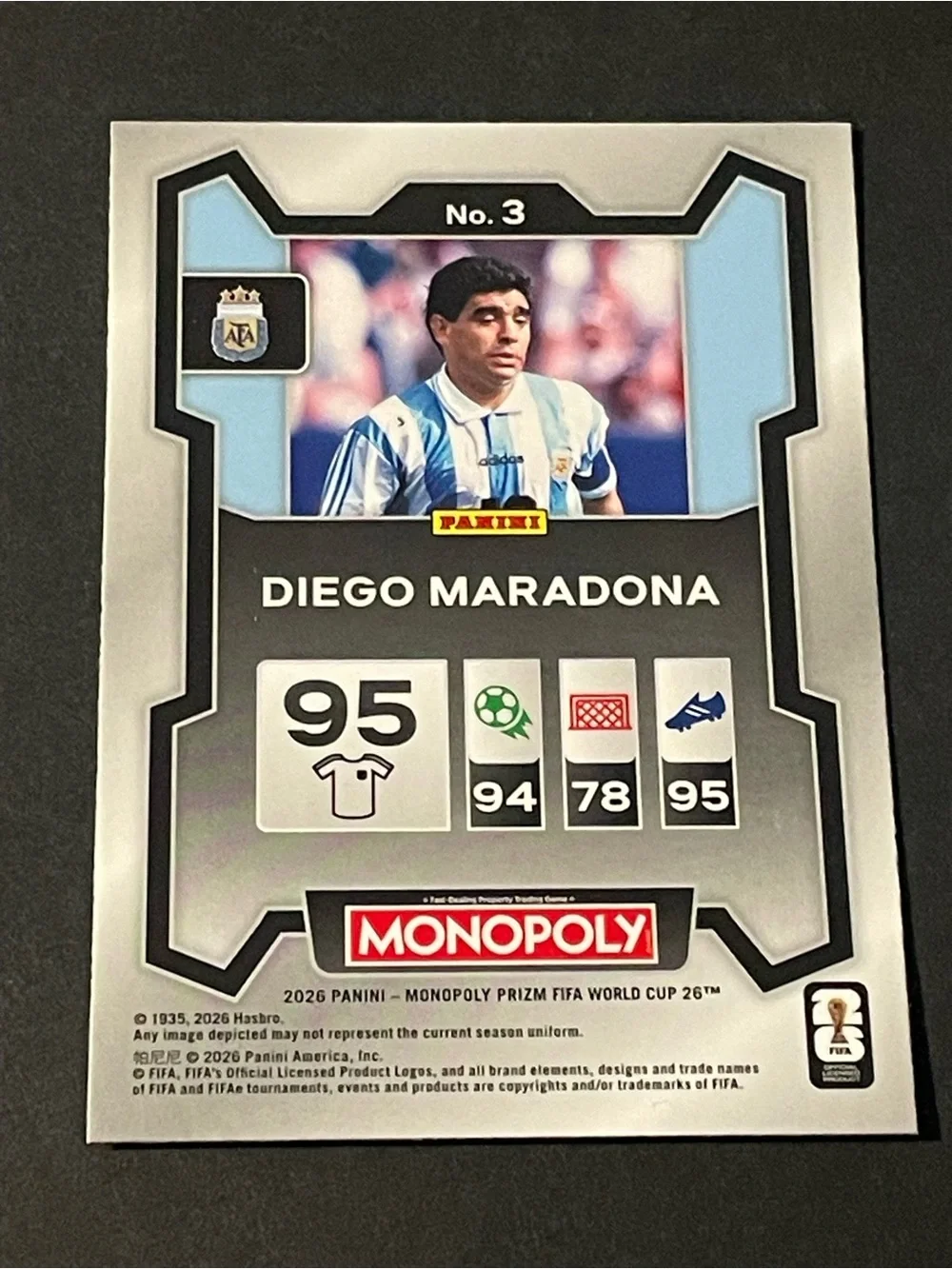 Panini Prizm Monopoly Diego Maradona Argentina FIFA World Cup Base Card